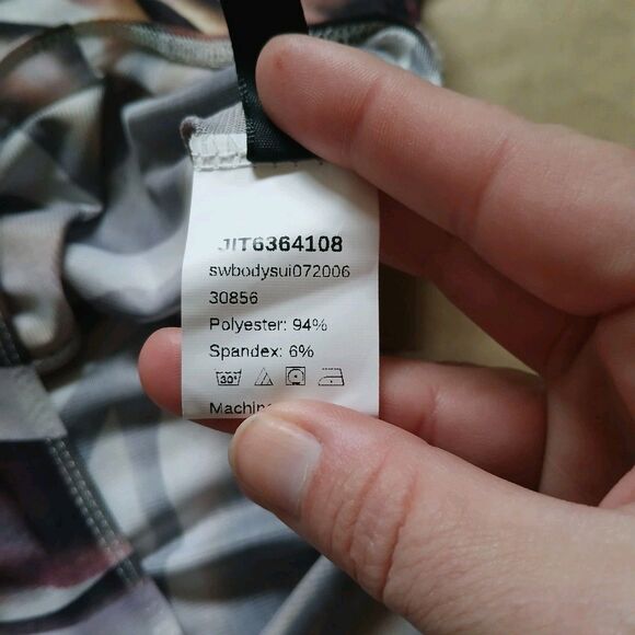 Shein Bodysuit Marble Mesh Long Sleeve Large Brown Cream Abstract Mock Neck Chic - Picture 6 of 8